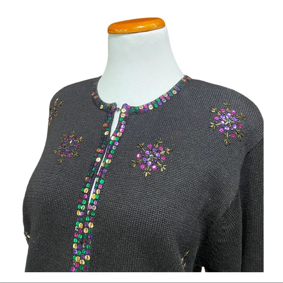 80’s Vintage Joan Leslie Snowflake Sequin Sweater - Picture 3 of 7